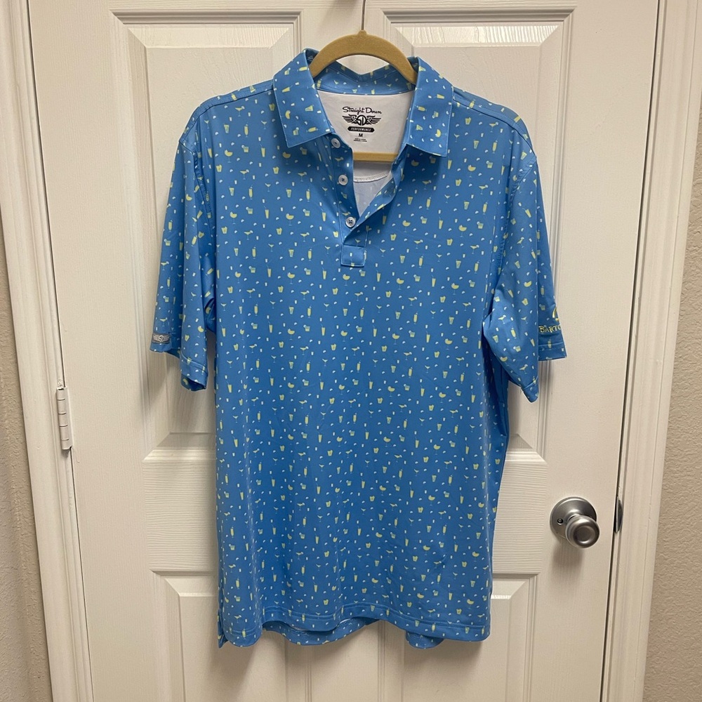 Straight Down Blue Drink Pattern Golf Polo